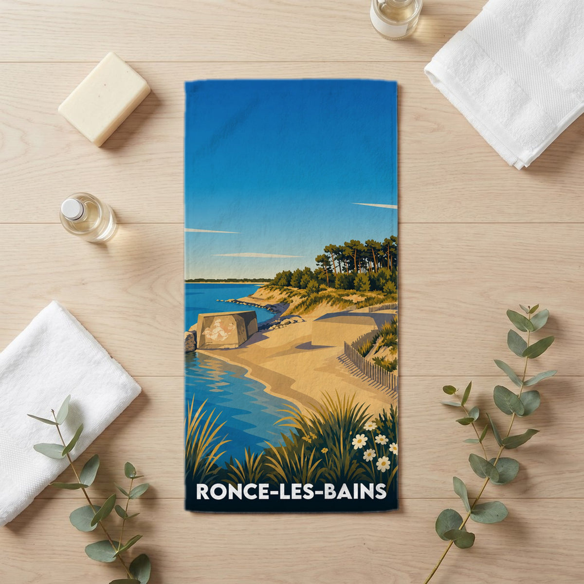 Serviette de bain 30 cm x 60 cm souvenir de Ronce-les-Bains