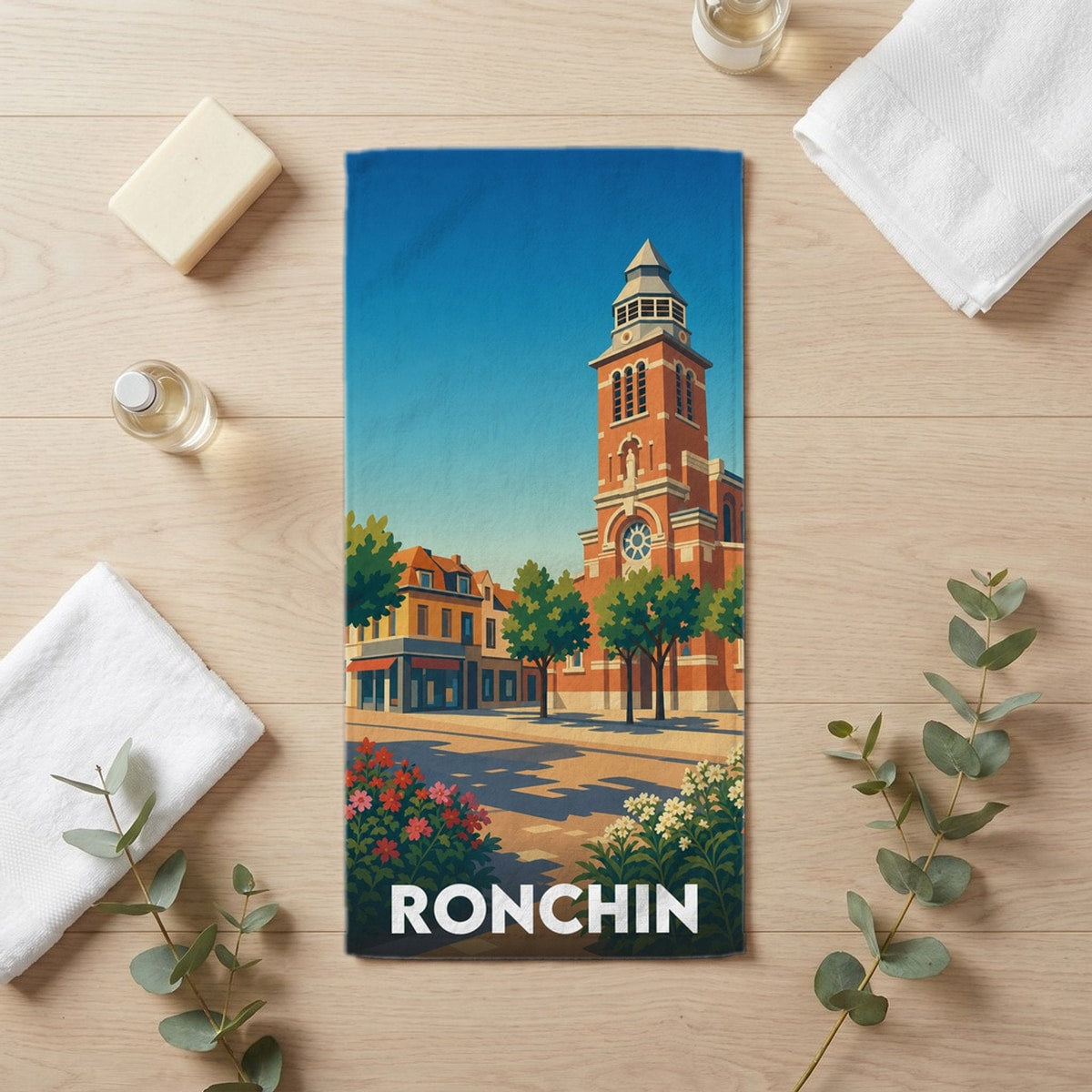 Serviette de bain 30 cm x 60 cm souvenir de Ronchin