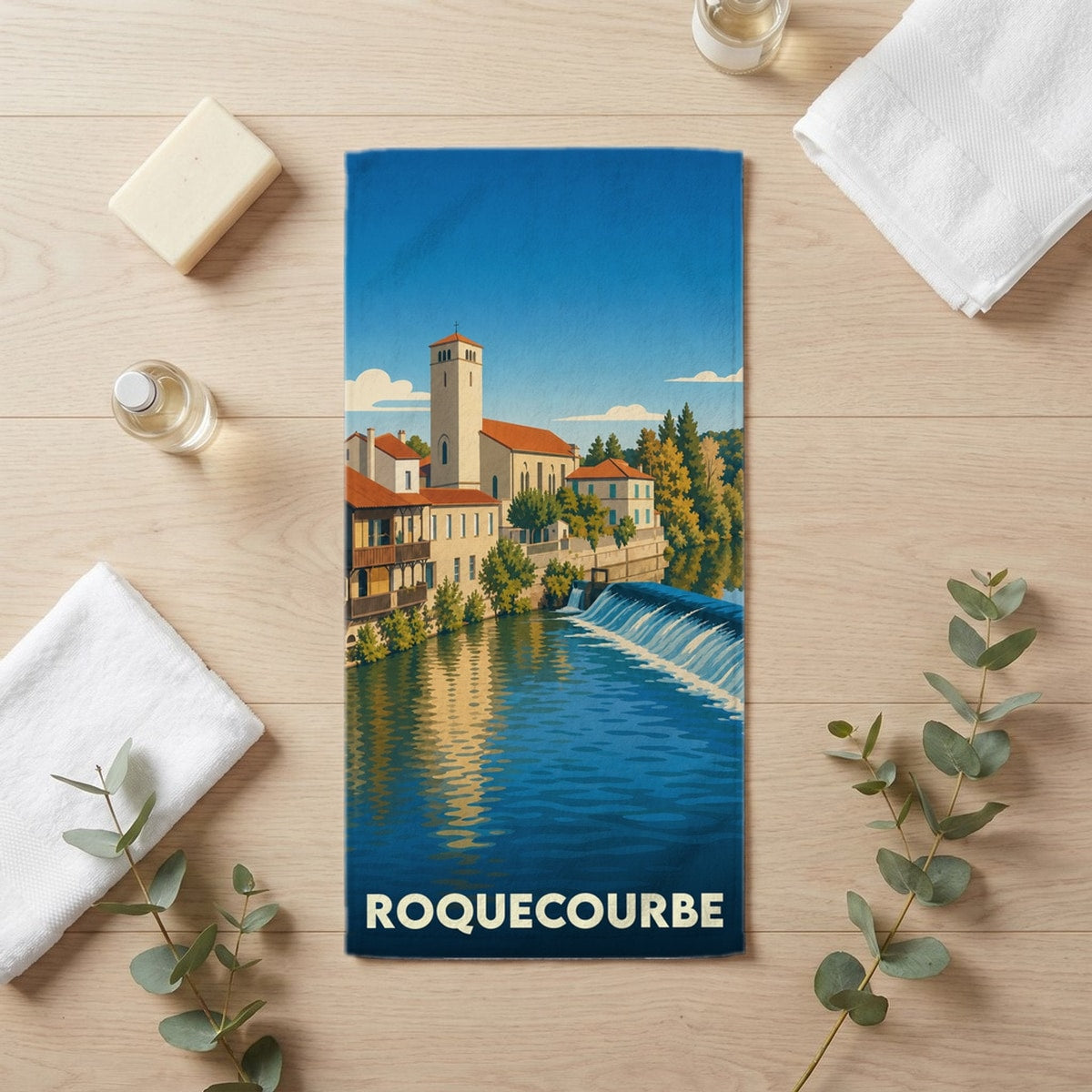 Serviette de bain 30 cm x 60 cm souvenir de Roquecourbe