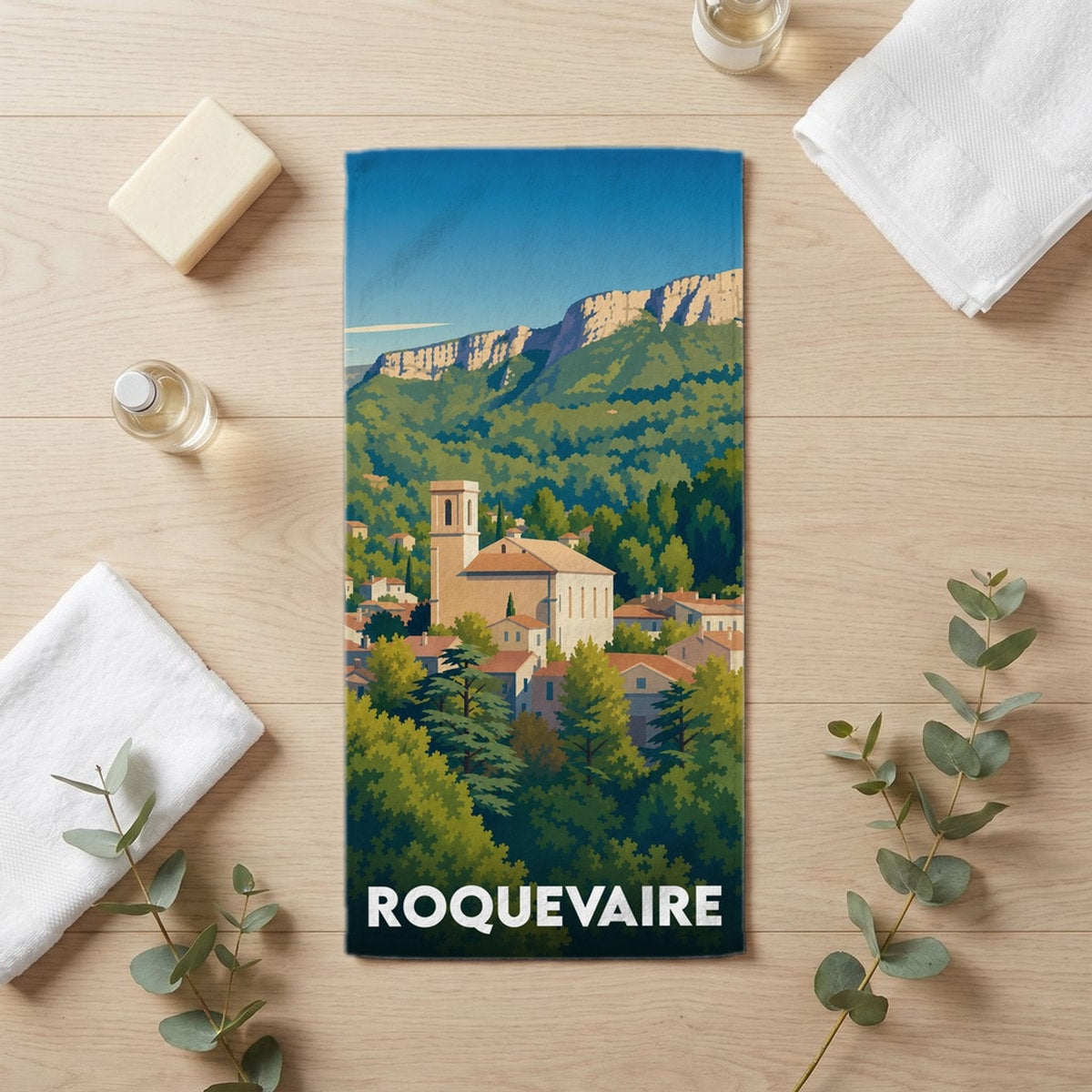 Serviette de bain 30 cm x 60 cm souvenir de Roquevaire