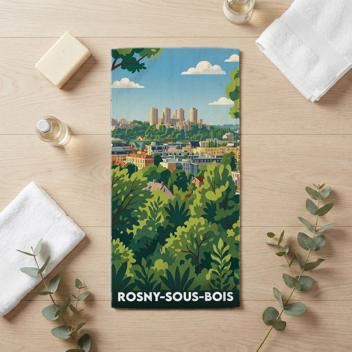 Serviette de bain 30 cm x 60 cm souvenir de Rosny-sous-Bois