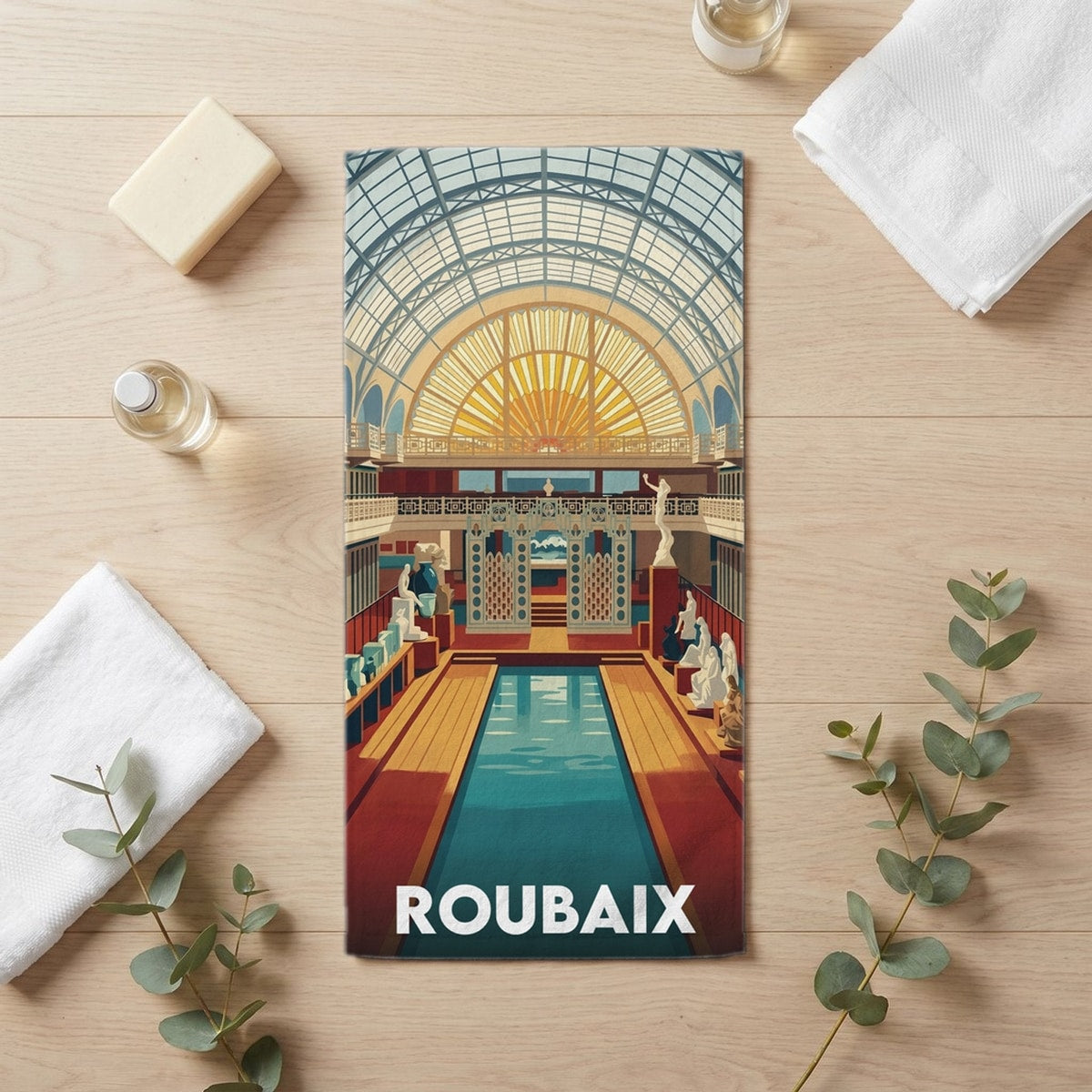 Serviette de bain 30 cm x 60 cm souvenir de Roubaix