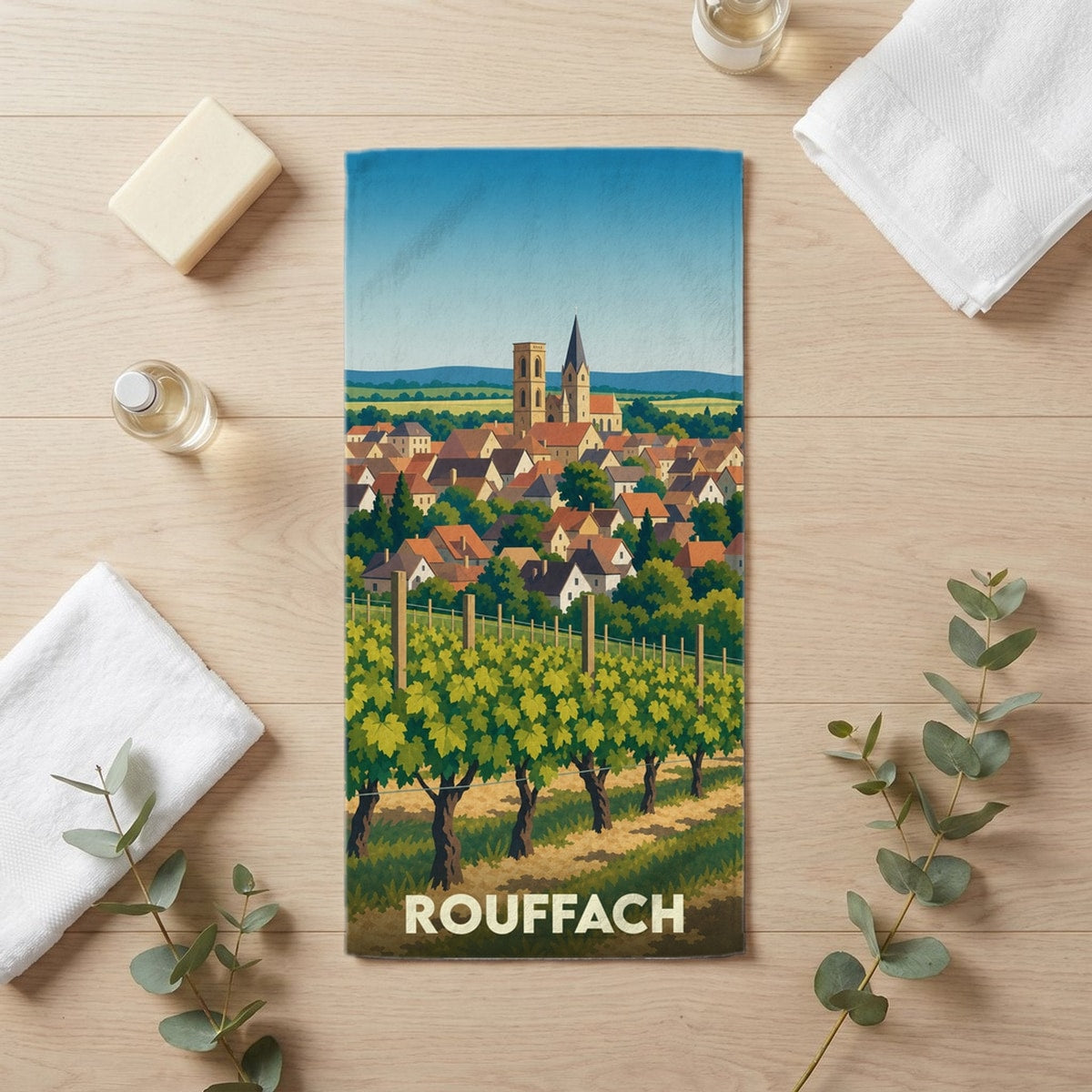 Serviette de bain 30 cm x 60 cm souvenir de Rouffach