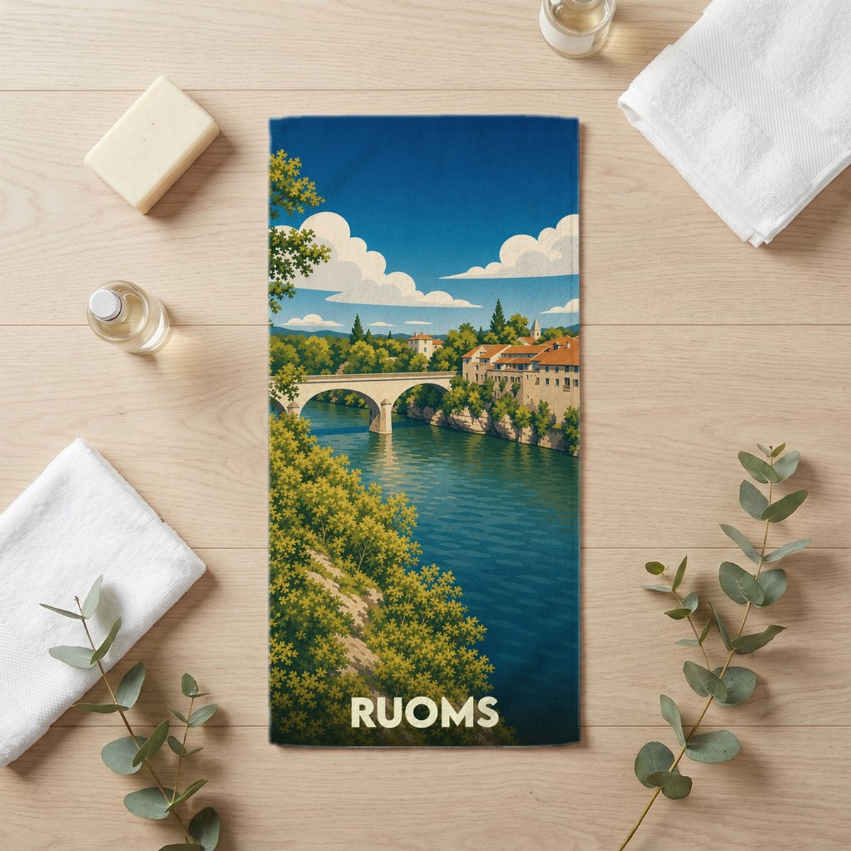 Serviette de bain 30 cm x 60 cm souvenir de Ruoms