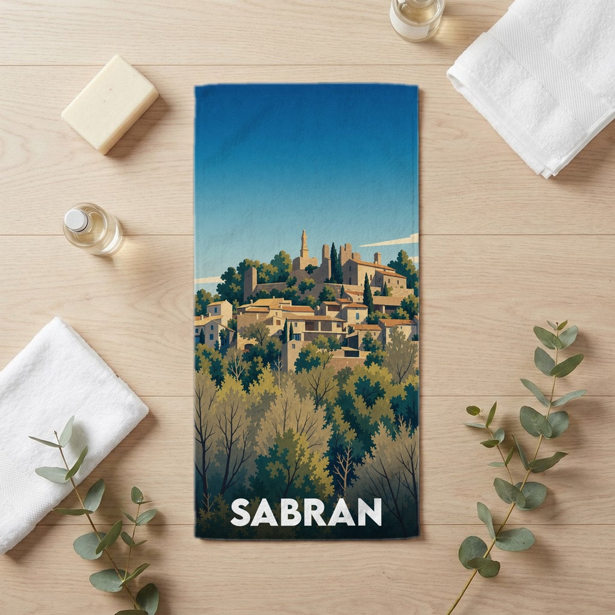 Serviette de bain 30 cm x 60 cm souvenir de Sabran
