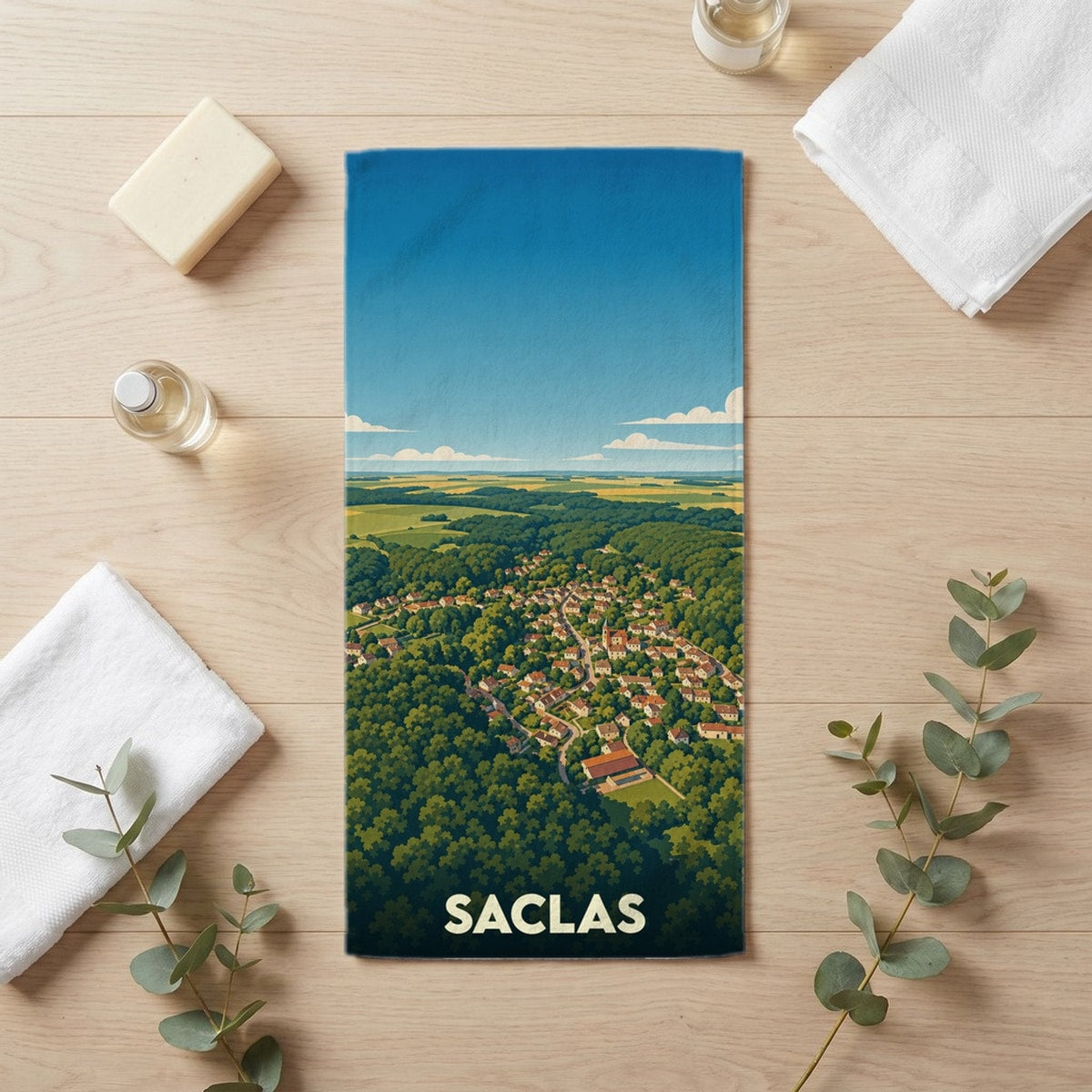 Serviette de bain 30 cm x 60 cm souvenir de Saclas