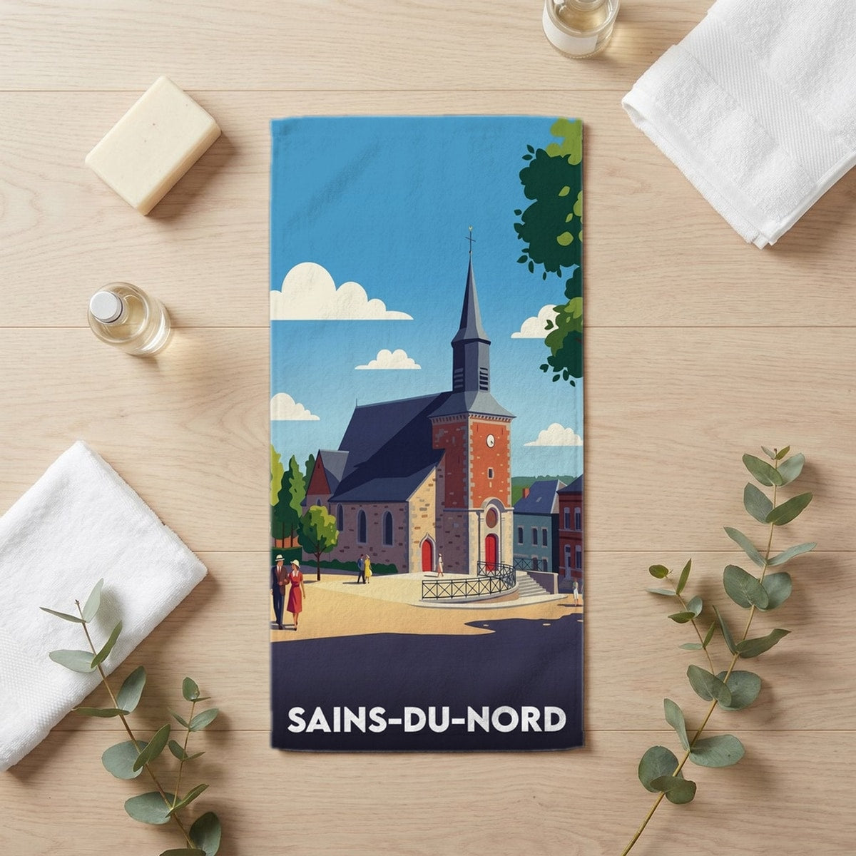 Serviette de bain 30 cm x 60 cm souvenir de Sains-du-Nord