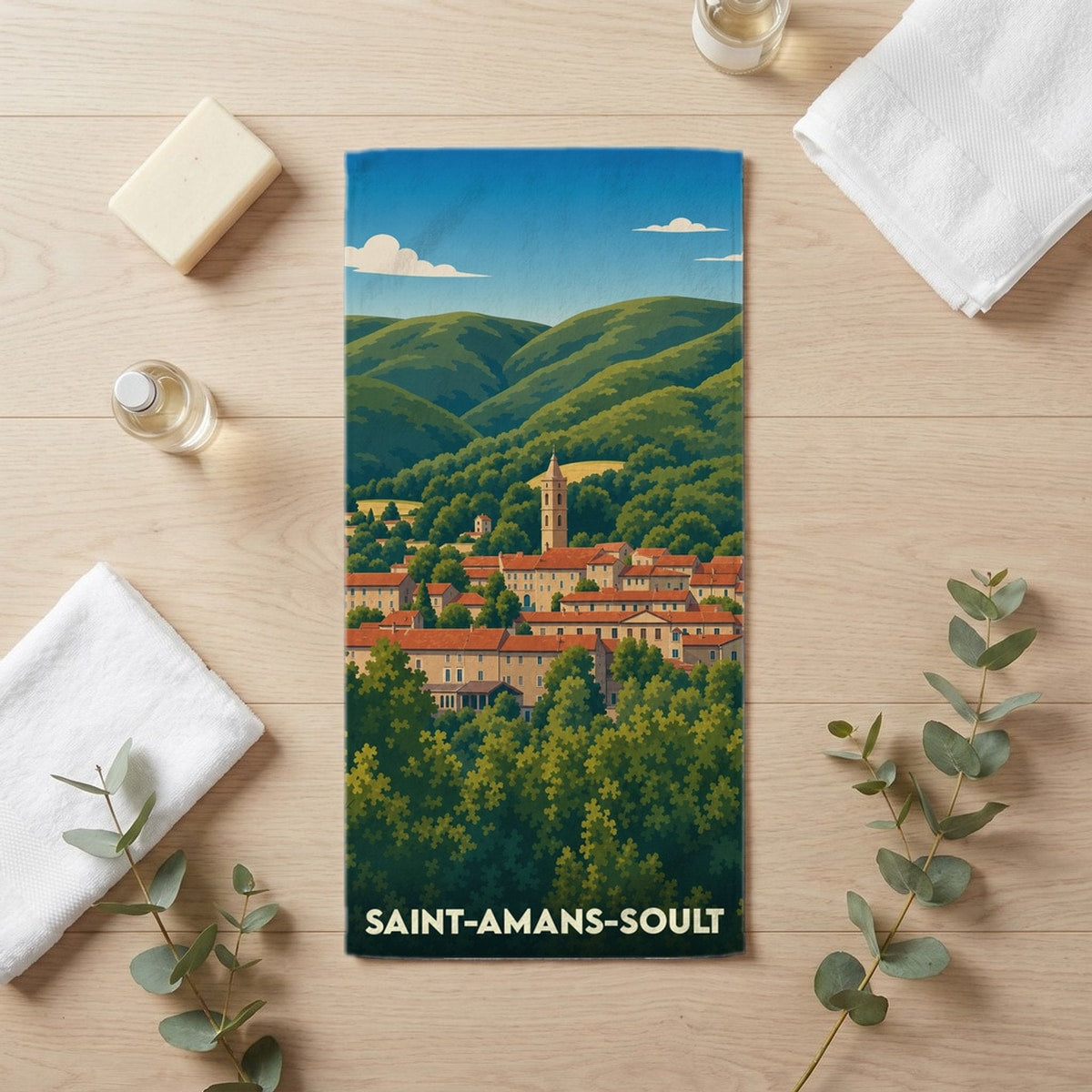 Serviette de bain 30 cm x 60 cm souvenir de Saint-Amans-Soult
