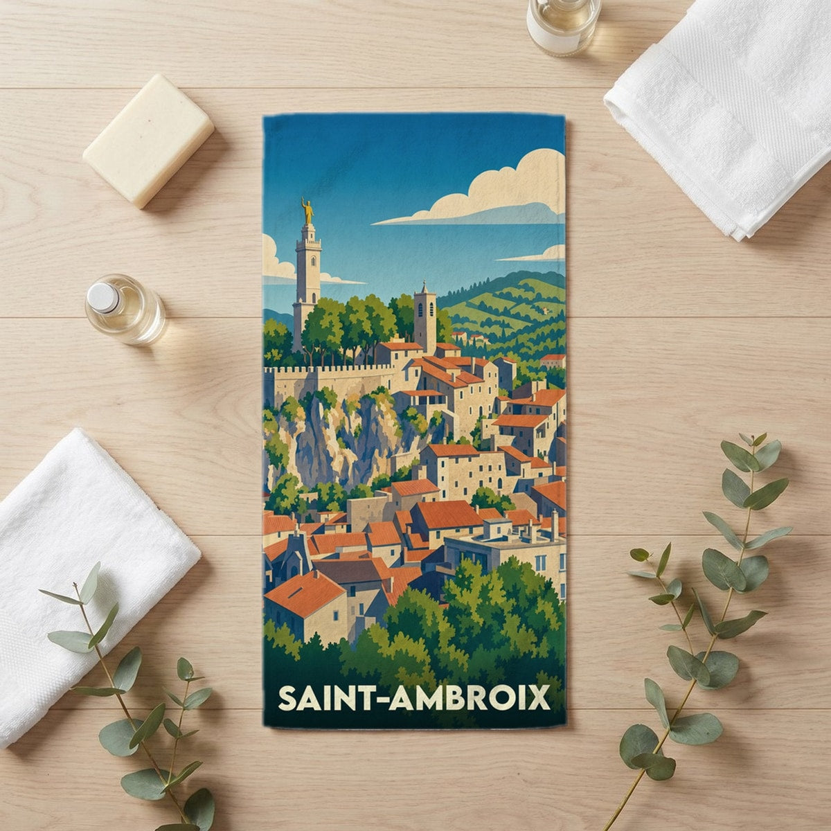 Serviette de bain 30 cm x 60 cm souvenir de Saint-Ambroix