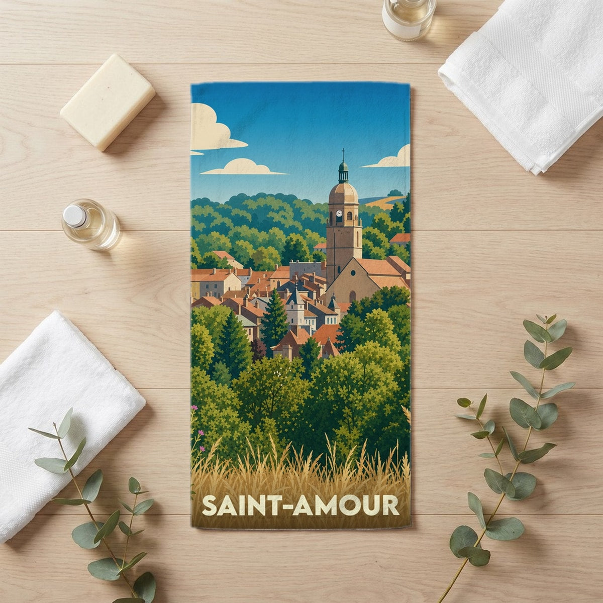 Serviette de bain 30 cm x 60 cm souvenir de Saint-Amour