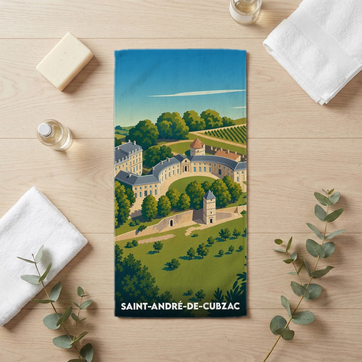 Serviette de bain 30 cm x 60 cm souvenir de Saint-André-de-Cubzac