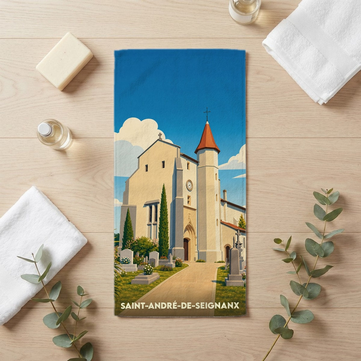 Serviette de bain 30 cm x 60 cm souvenir de Saint-André-de-Seignanx