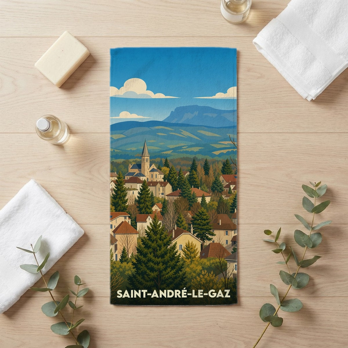Serviette de bain 30 cm x 60 cm souvenir de Saint-André-le-Gaz