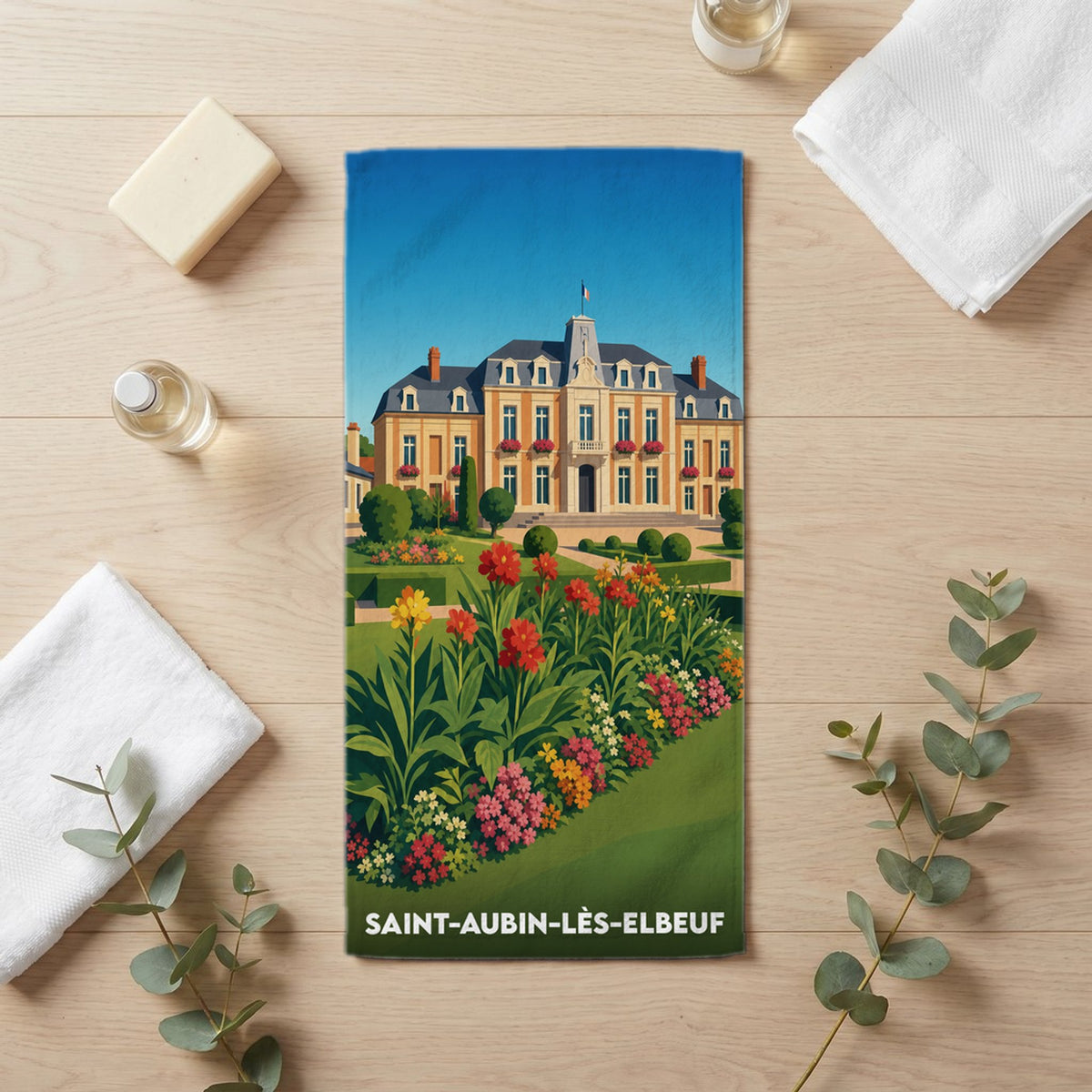 Serviette de bain 30 cm x 60 cm souvenir de Saint-Aubin-lès-Elbeuf