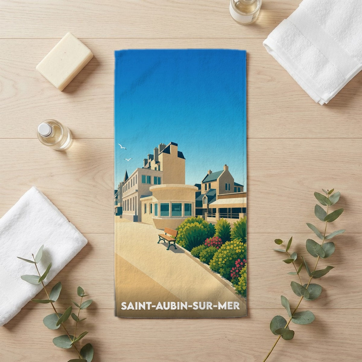 Serviette de bain 30 cm x 60 cm souvenir de Saint-Aubin-sur-Mer