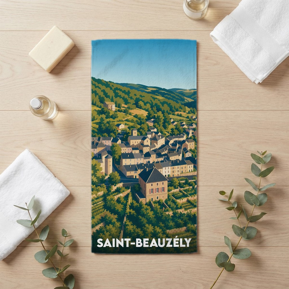 Serviette de bain 30 cm x 60 cm souvenir de Saint-Beauzély