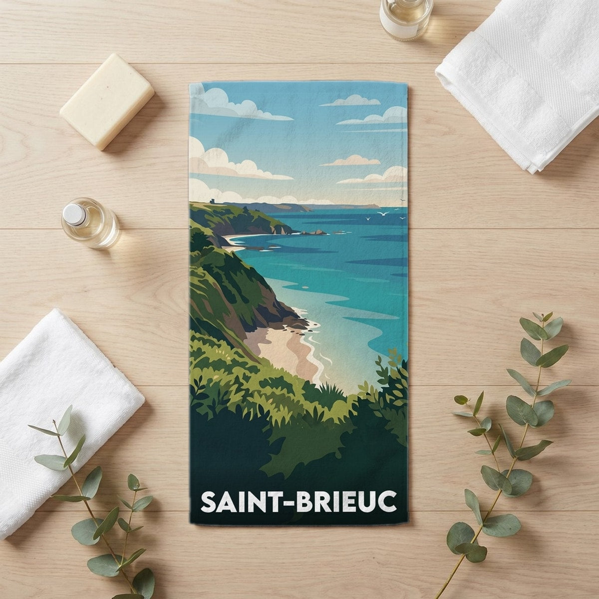 Serviette de bain 30 cm x 60 cm souvenir de Saint-Brieuc
