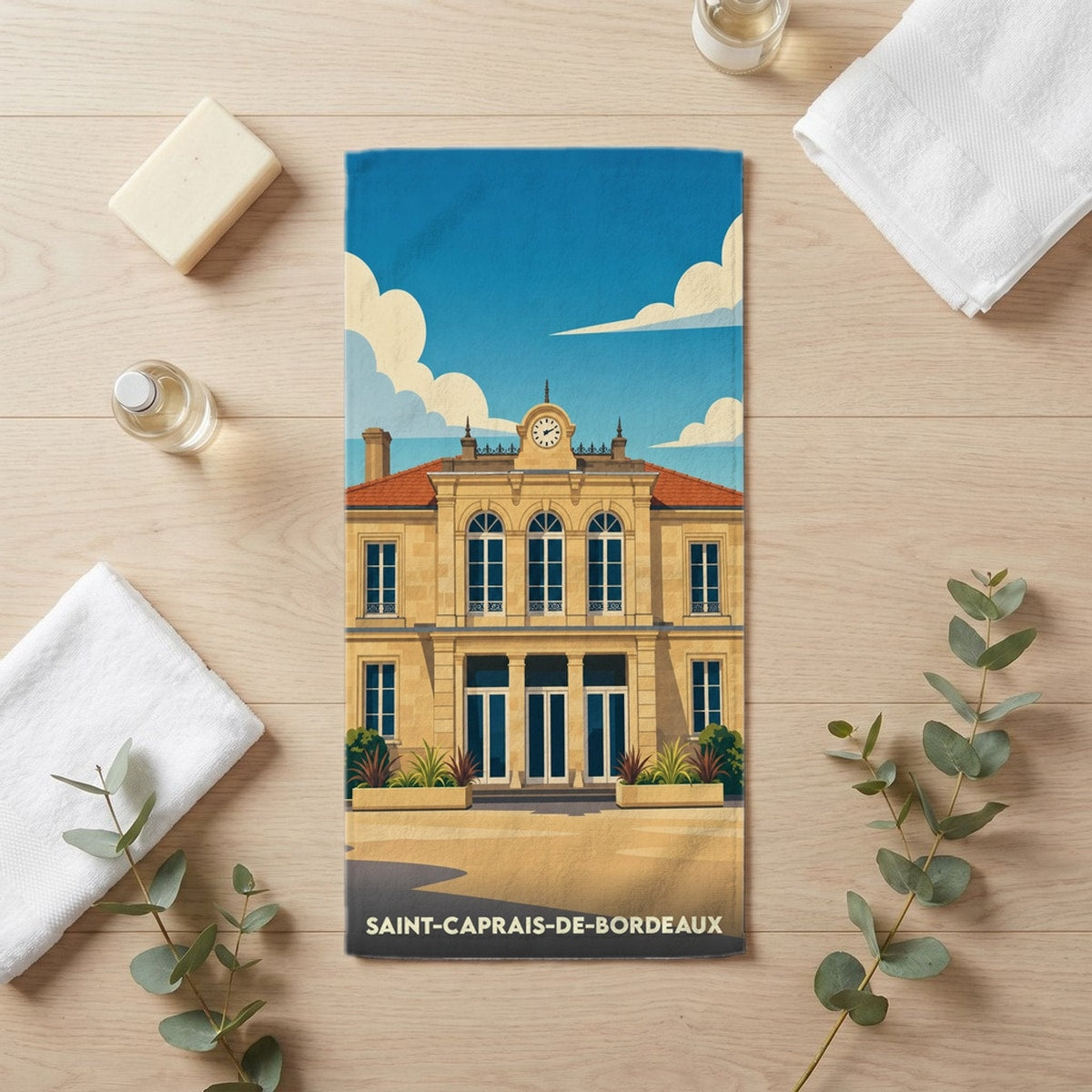 Serviette de bain 30 cm x 60 cm souvenir de Saint-Caprais-de-Bordeaux
