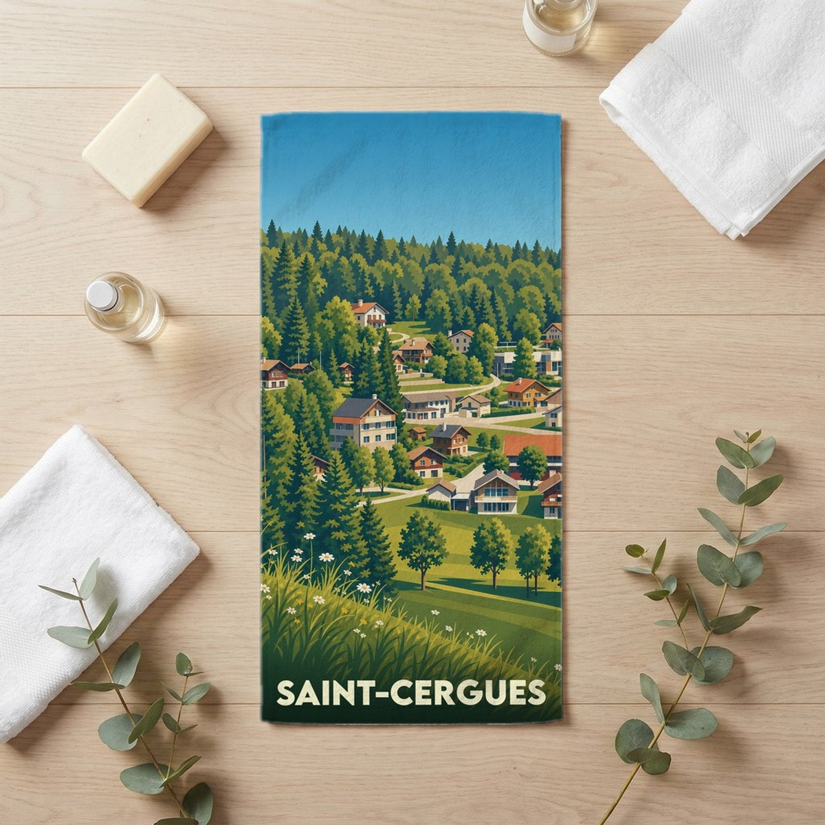Serviette de bain 30 cm x 60 cm souvenir de Saint-Cergues