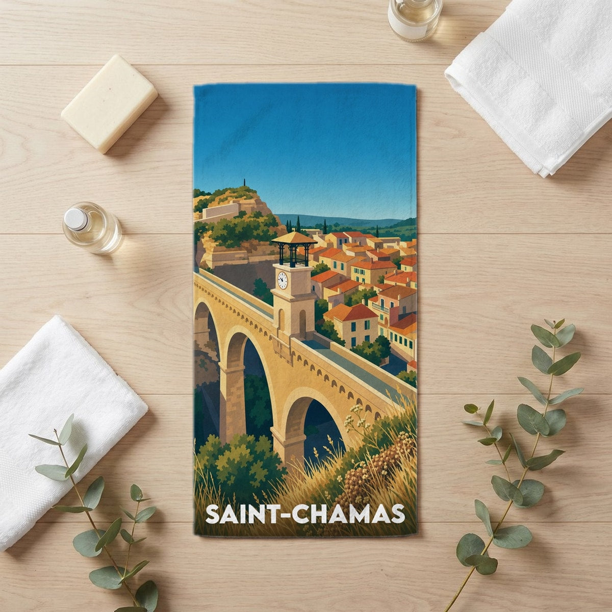 Serviette de bain 30 cm x 60 cm souvenir de Saint-Chamas