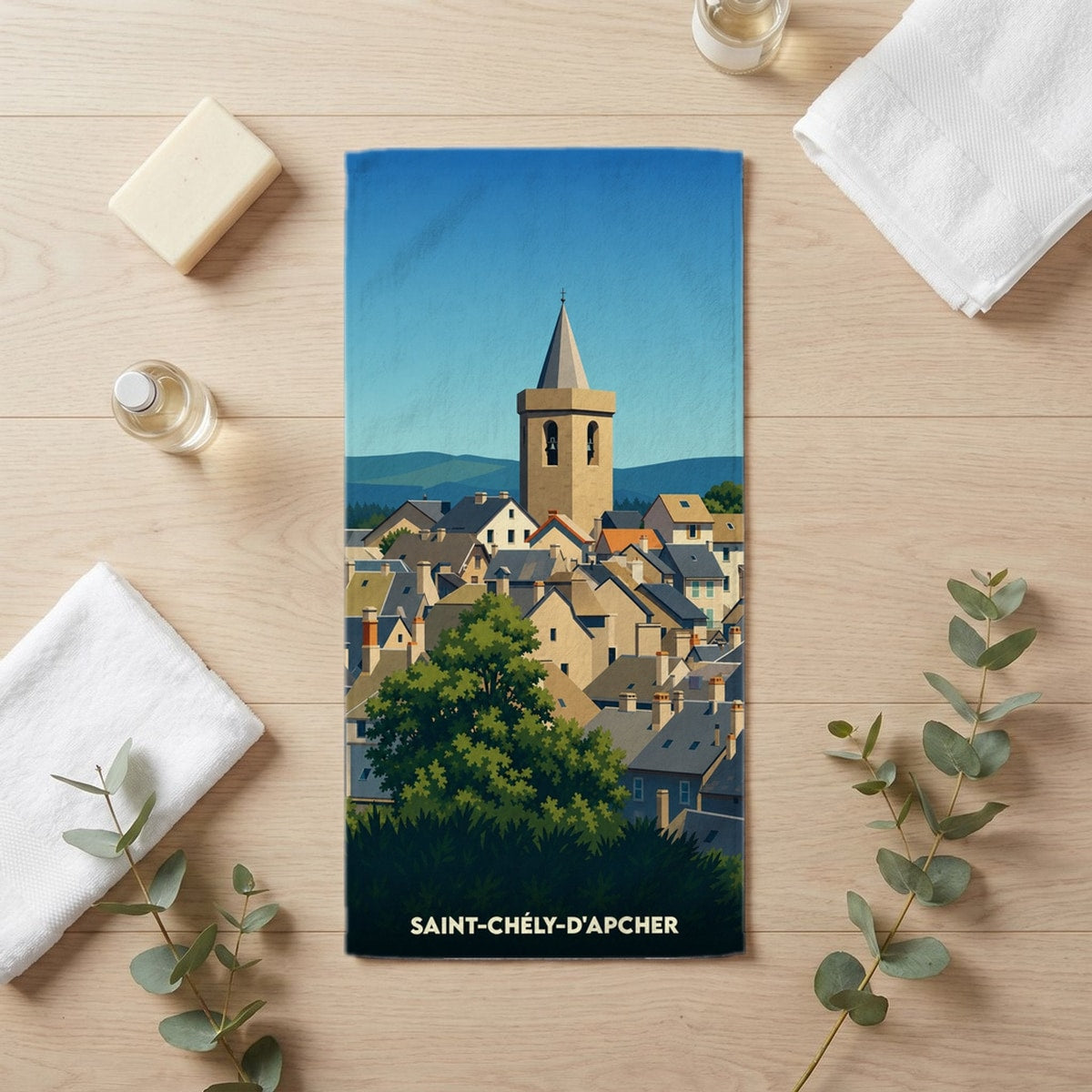 Serviette de bain 30 cm x 60 cm souvenir de Saint-Chély-d'Apcher