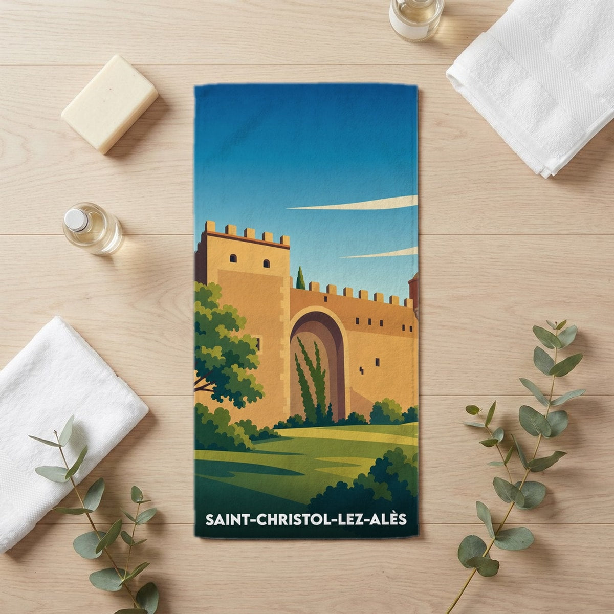 Serviette de bain 30 cm x 60 cm souvenir de Saint-Christol-lez-Alès