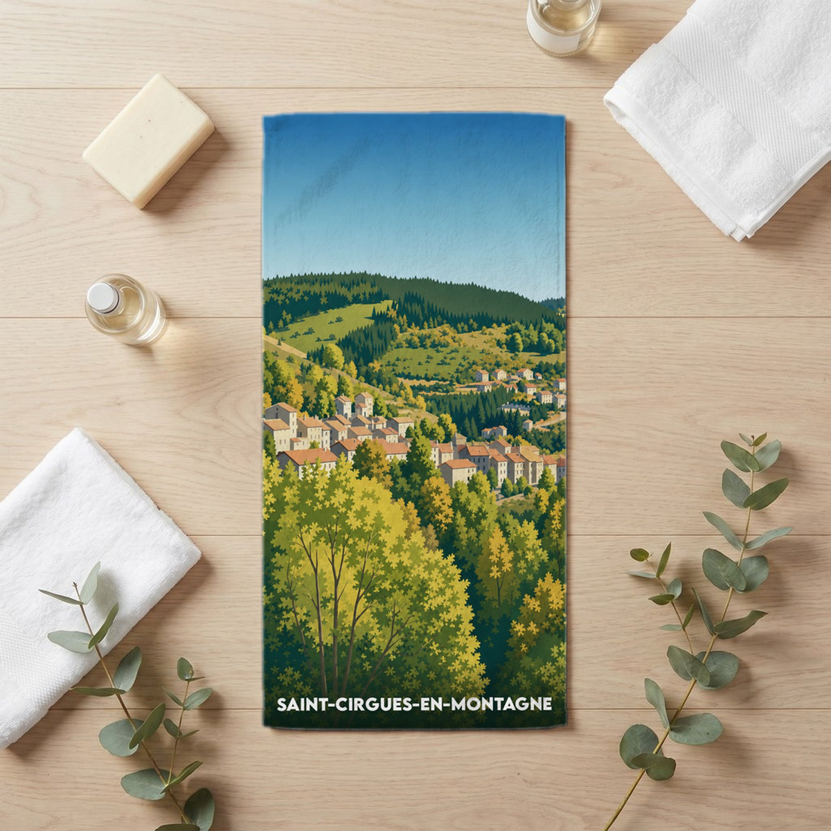 Serviette de bain 30 cm x 60 cm souvenir de Saint-Cirgues-en-Montagne