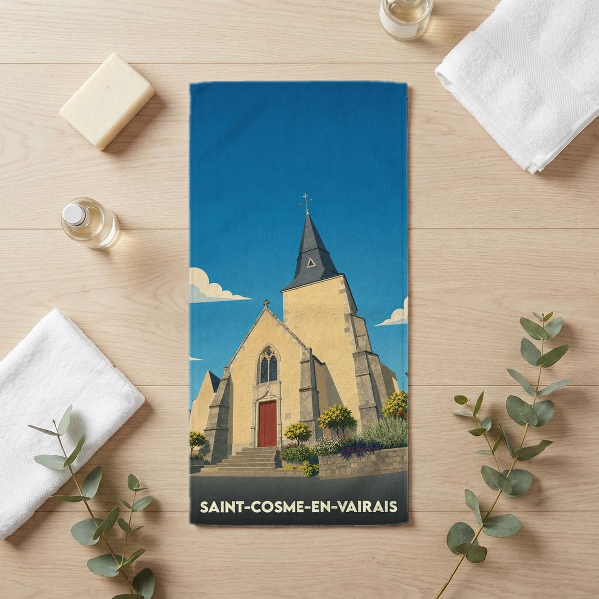 Serviette de bain 30 cm x 60 cm souvenir de Saint-Cosme-en-Vairais