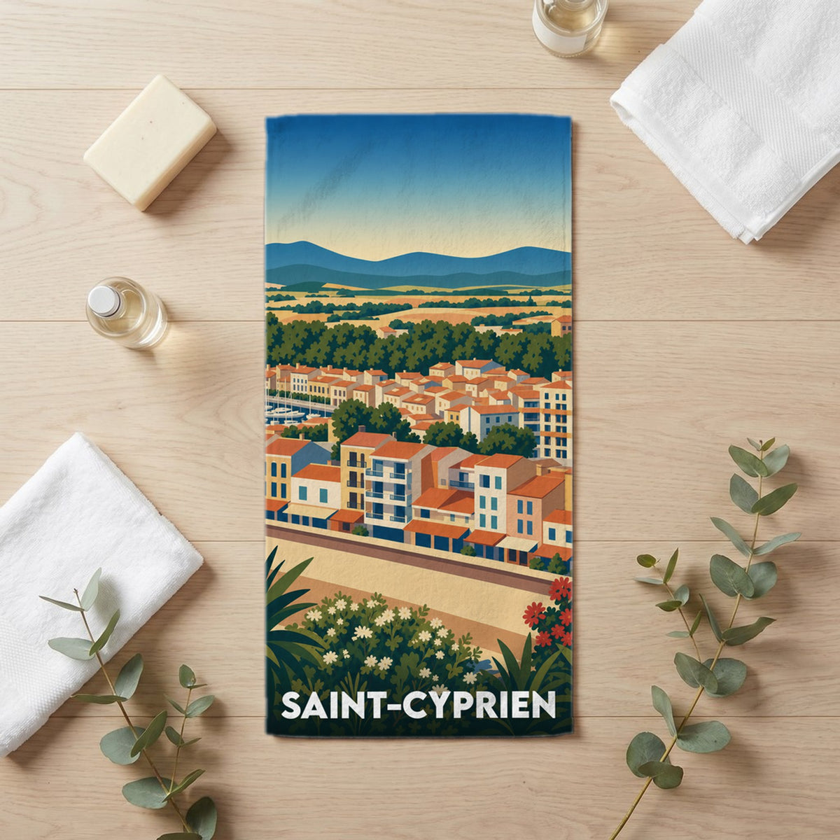 Serviette de bain 30 cm x 60 cm souvenir de Saint-Cyprien