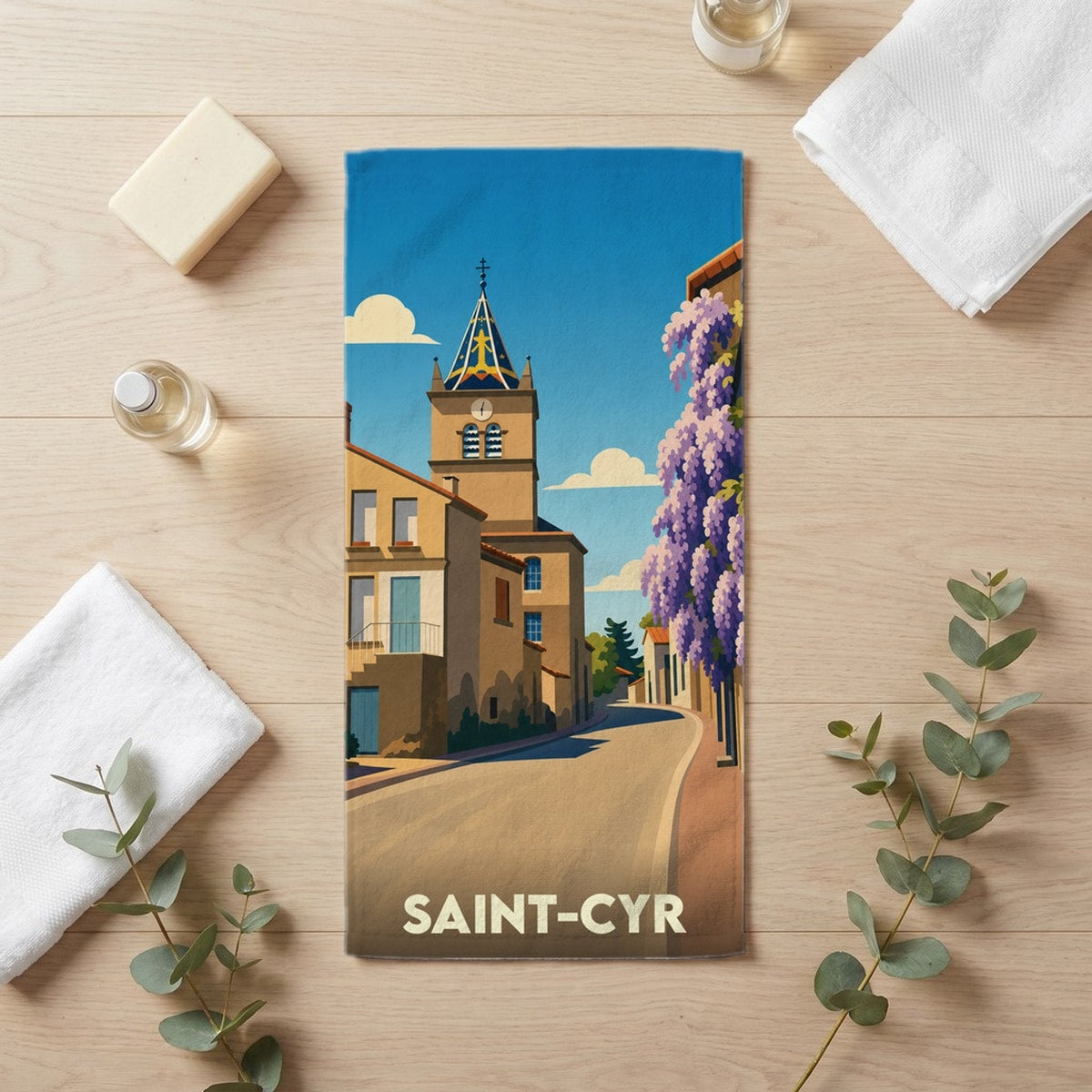 Serviette de bain 30 cm x 60 cm souvenir de Saint-Cyr