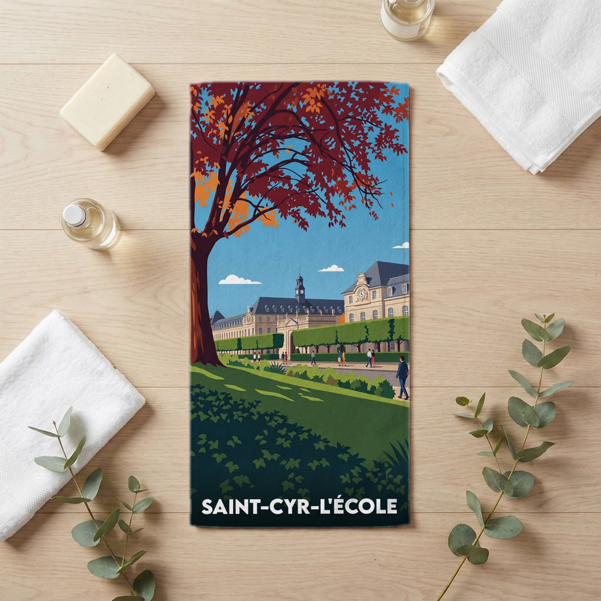 Serviette de bain 30 cm x 60 cm souvenir de Saint-Cyr-l'École
