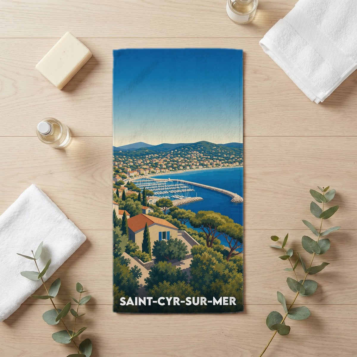 Serviette de bain 30 cm x 60 cm souvenir de Saint-Cyr-sur-Mer