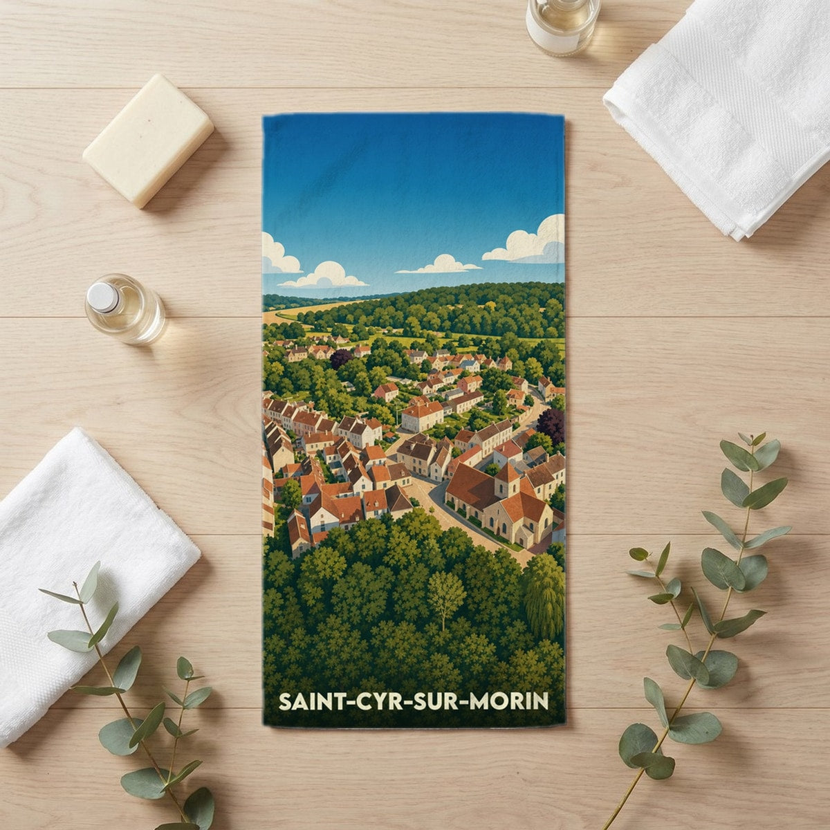 Serviette de bain 30 cm x 60 cm souvenir de Saint-Cyr-sur-Morin