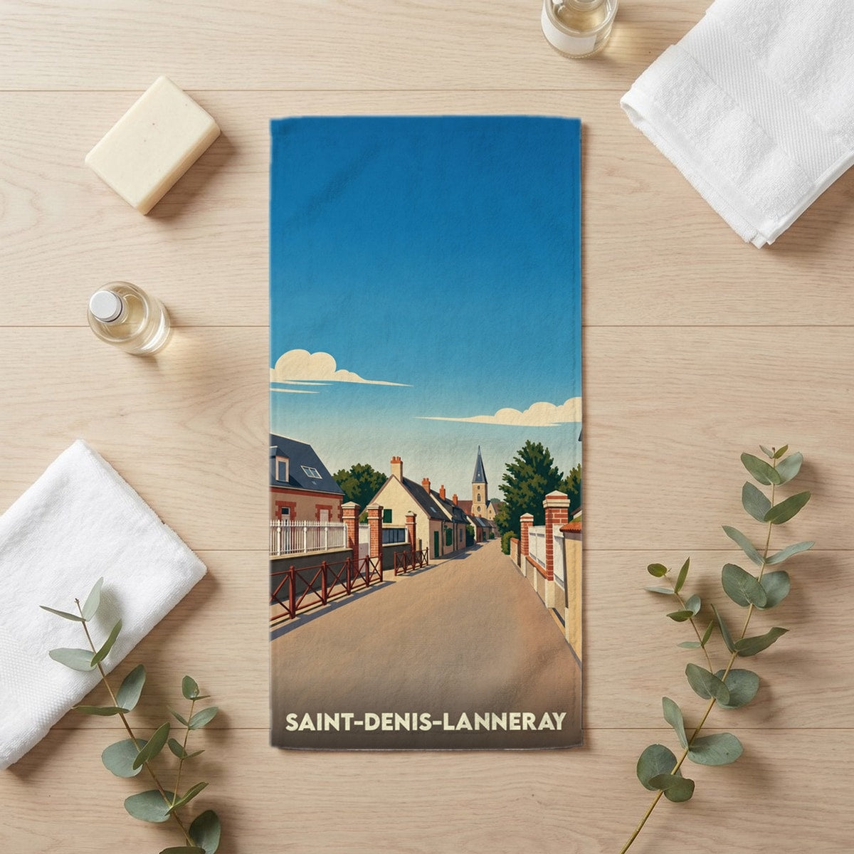 Serviette de bain 30 cm x 60 cm souvenir de Saint-Denis-Lanneray
