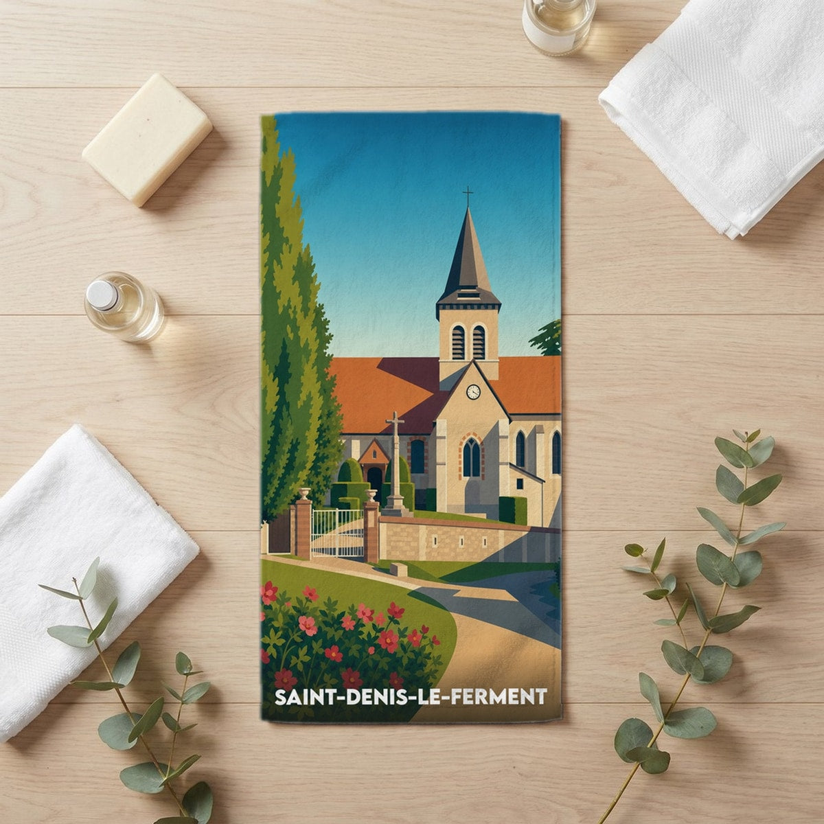 Serviette de bain 30 cm x 60 cm souvenir de Saint-Denis-le-Ferment