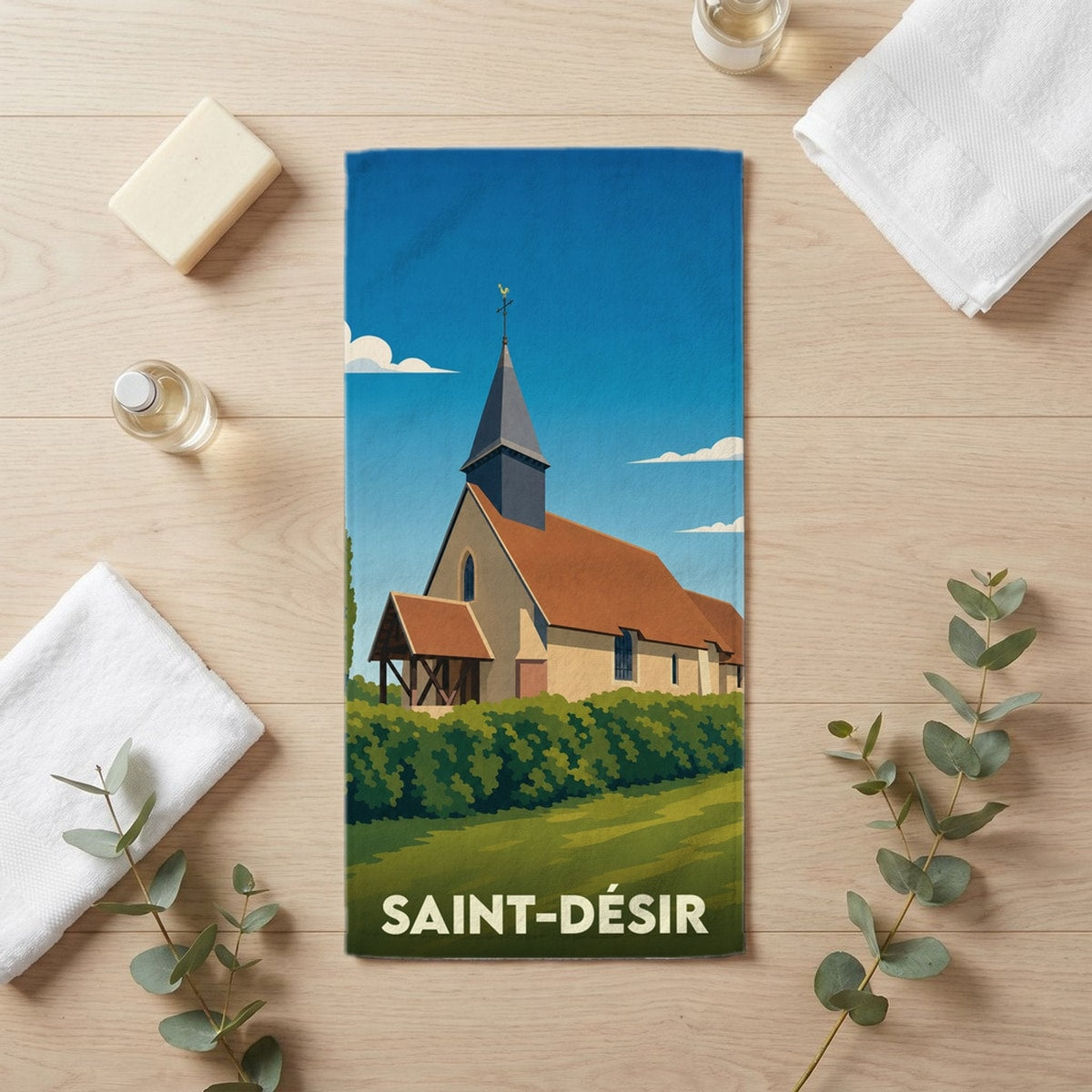 Serviette de bain 30 cm x 60 cm souvenir de Saint-Désir