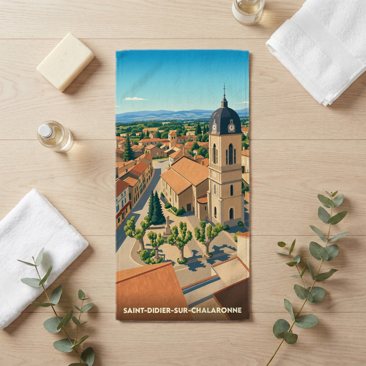 Serviette de bain 30 cm x 60 cm souvenir de Saint-Didier-sur-Chalaronne