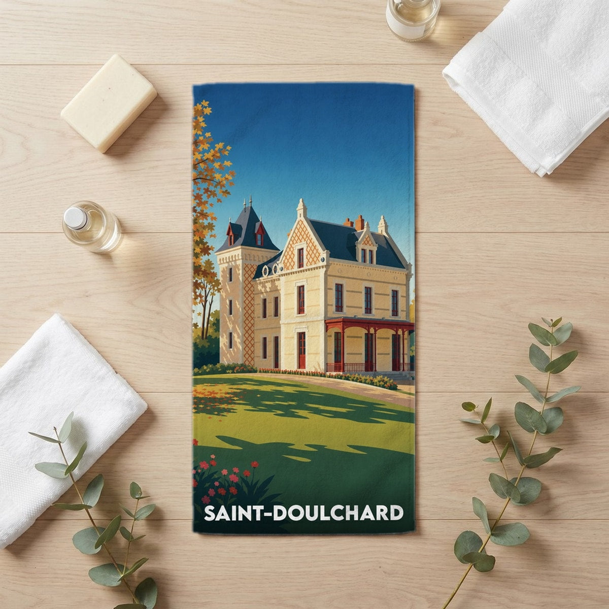Serviette de bain 30 cm x 60 cm souvenir de Saint-Doulchard