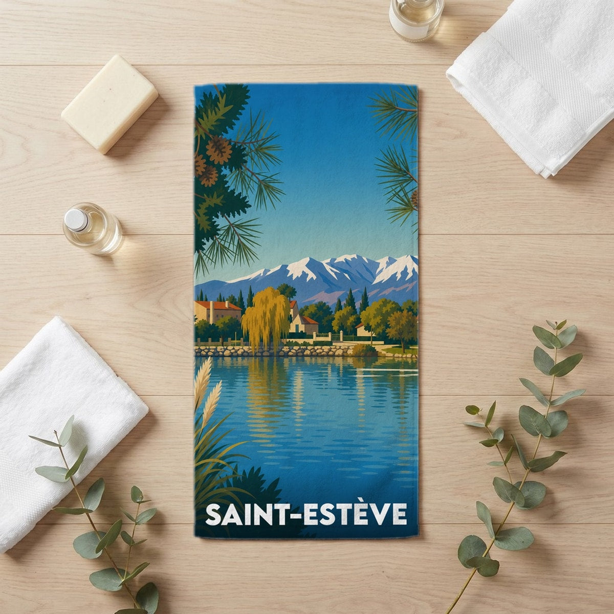 Serviette de bain 30 cm x 60 cm souvenir de Saint-Estève