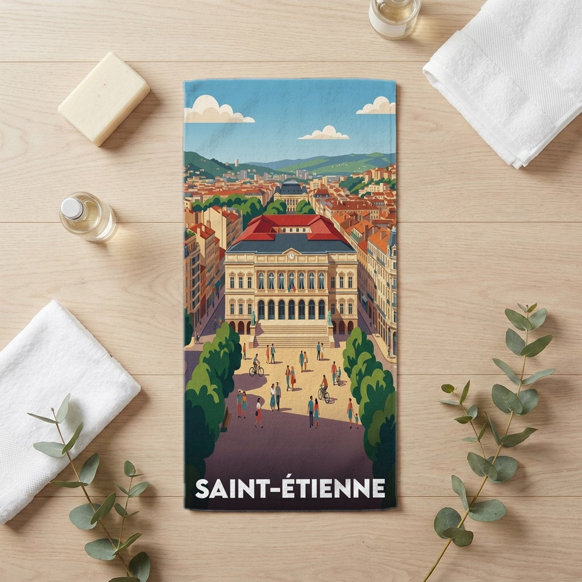 Serviette de bain 30 cm x 60 cm souvenir de Saint-Étienne