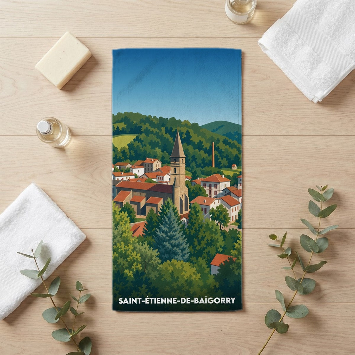 Serviette de bain 30 cm x 60 cm souvenir de Saint-Étienne-de-Baïgorry
