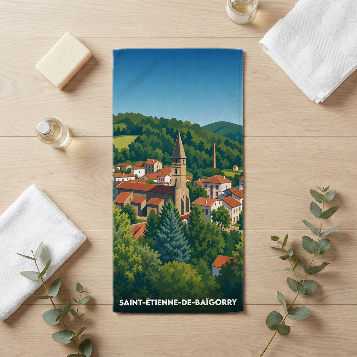 Serviette de bain 30 cm x 60 cm souvenir de Saint-Étienne-de-Baïgorry