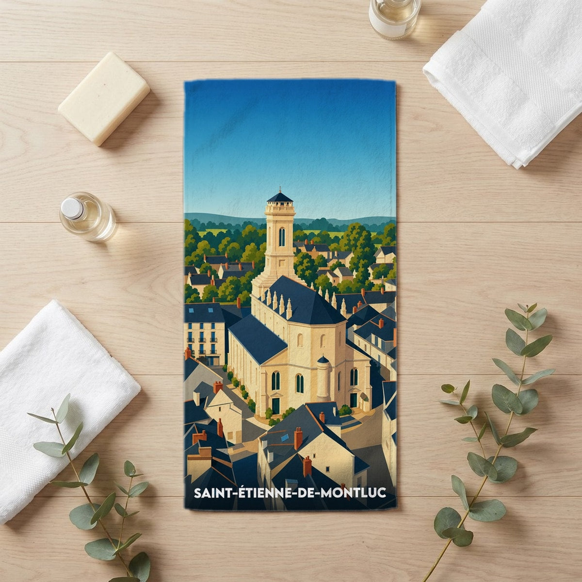 Serviette de bain 30 cm x 60 cm souvenir de Saint-Étienne-de-Montluc