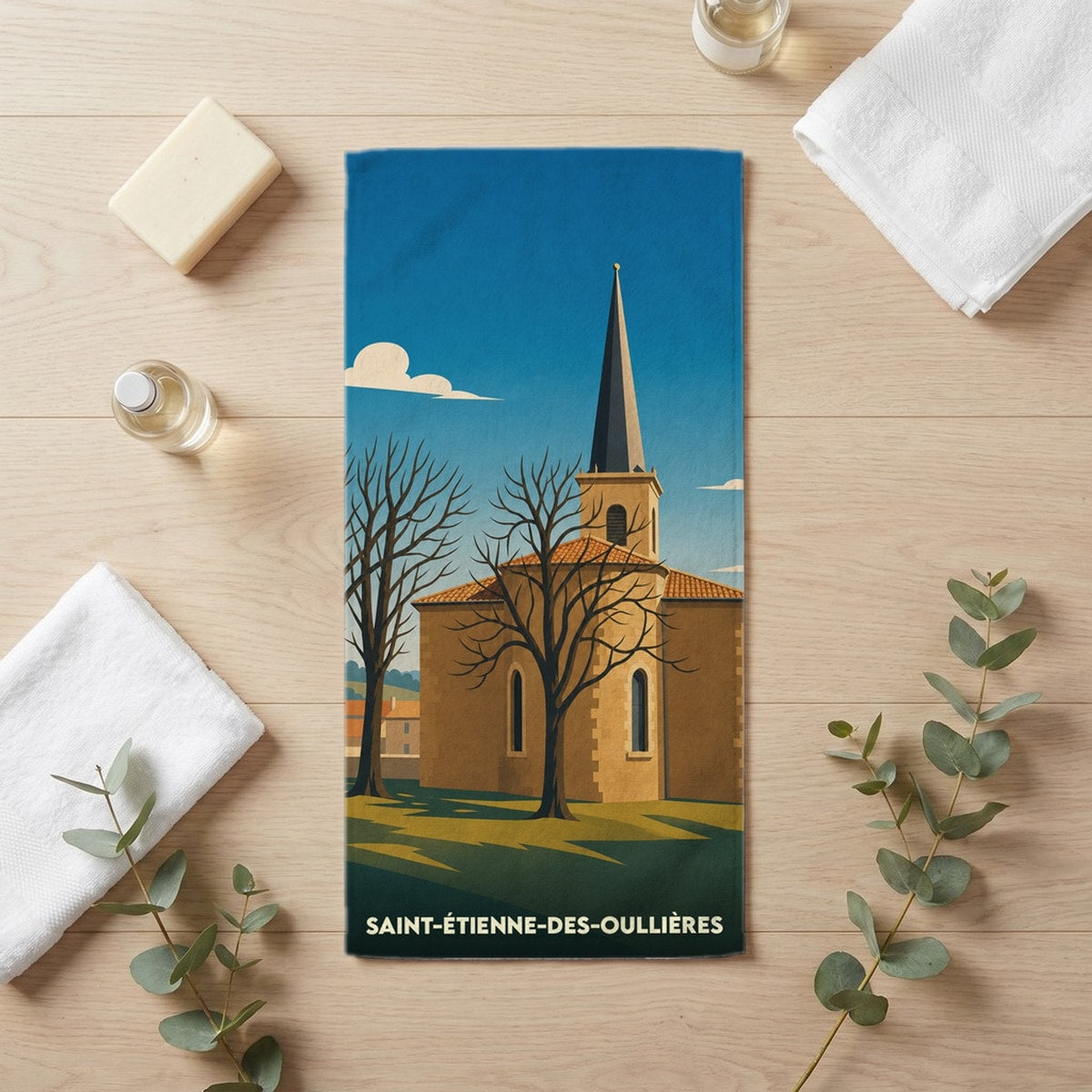 Serviette de bain 30 cm x 60 cm souvenir de Saint-Étienne-des-Oullières