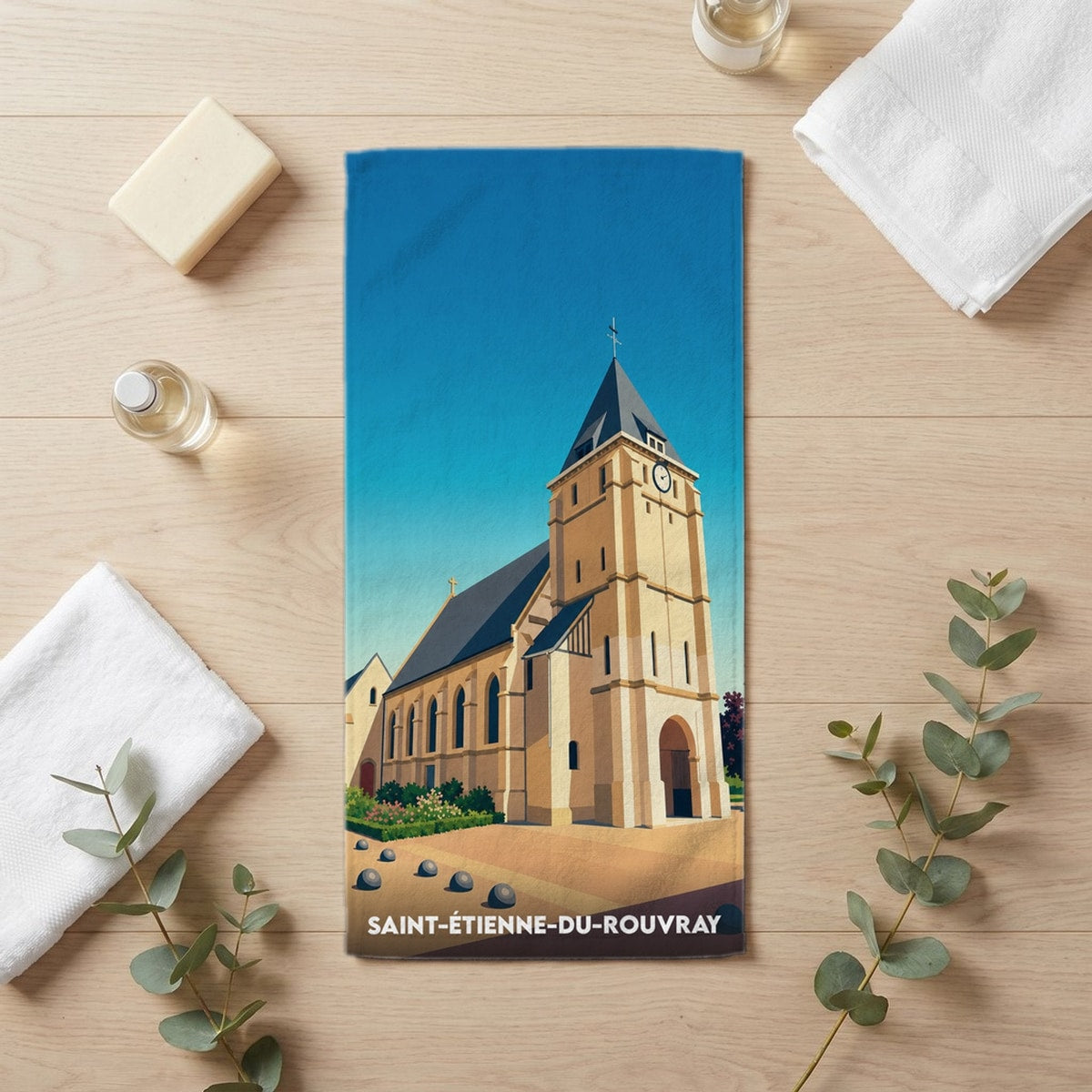 Serviette de bain 30 cm x 60 cm souvenir de Saint-Étienne-du-Rouvray