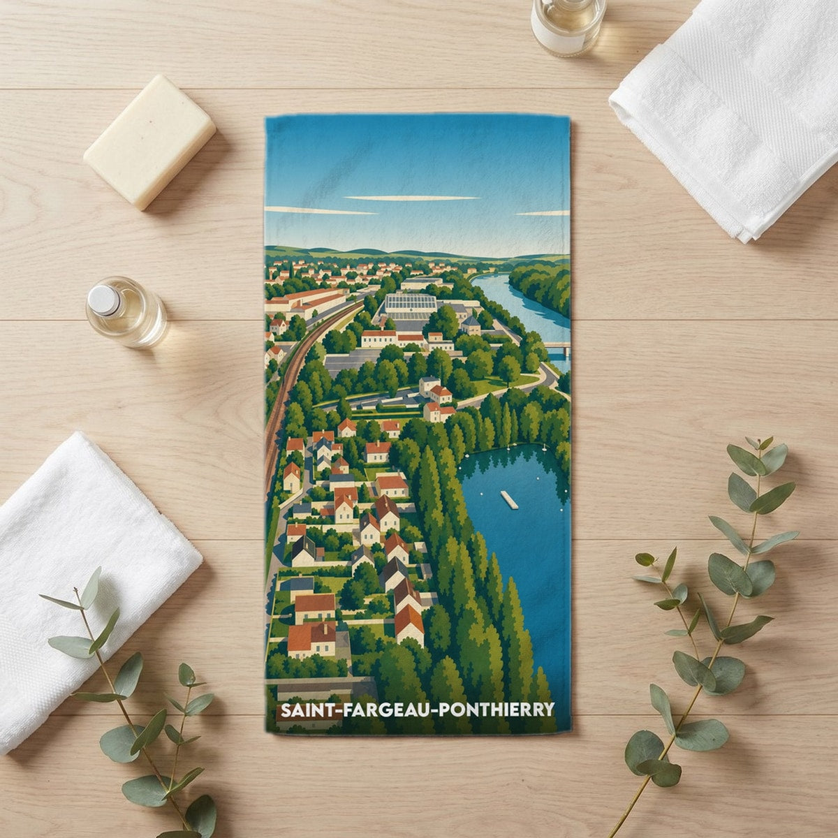 Serviette de bain 30 cm x 60 cm souvenir de Saint-Fargeau-Ponthierry