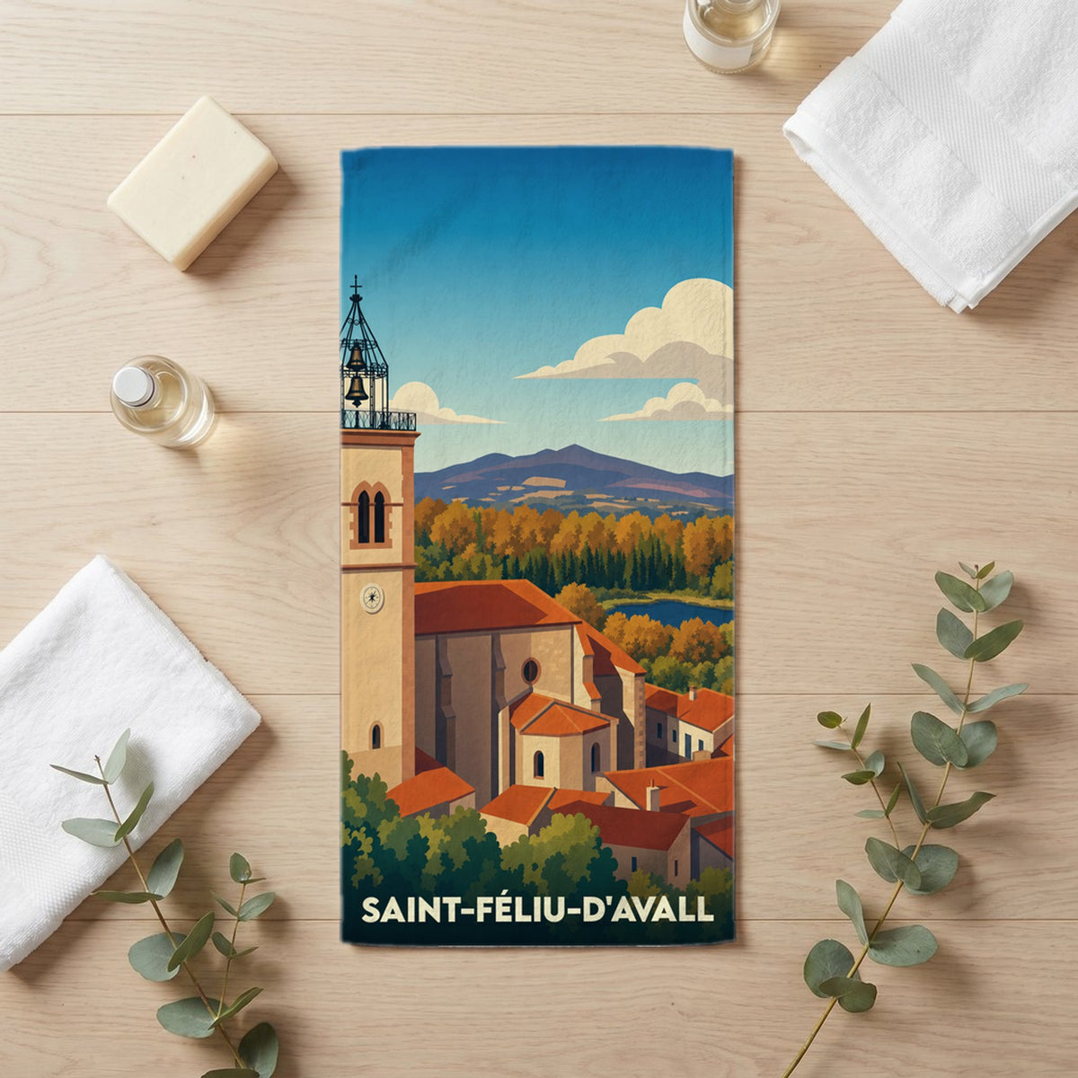 Serviette de bain 30 cm x 60 cm souvenir de Saint-Féliu-d'Avall