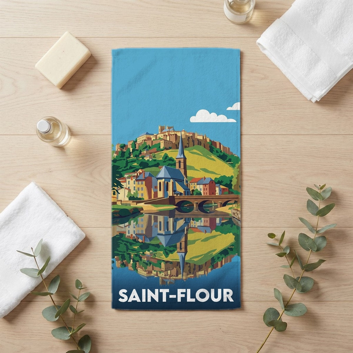 Serviette de bain 30 cm x 60 cm souvenir de Saint-Flour