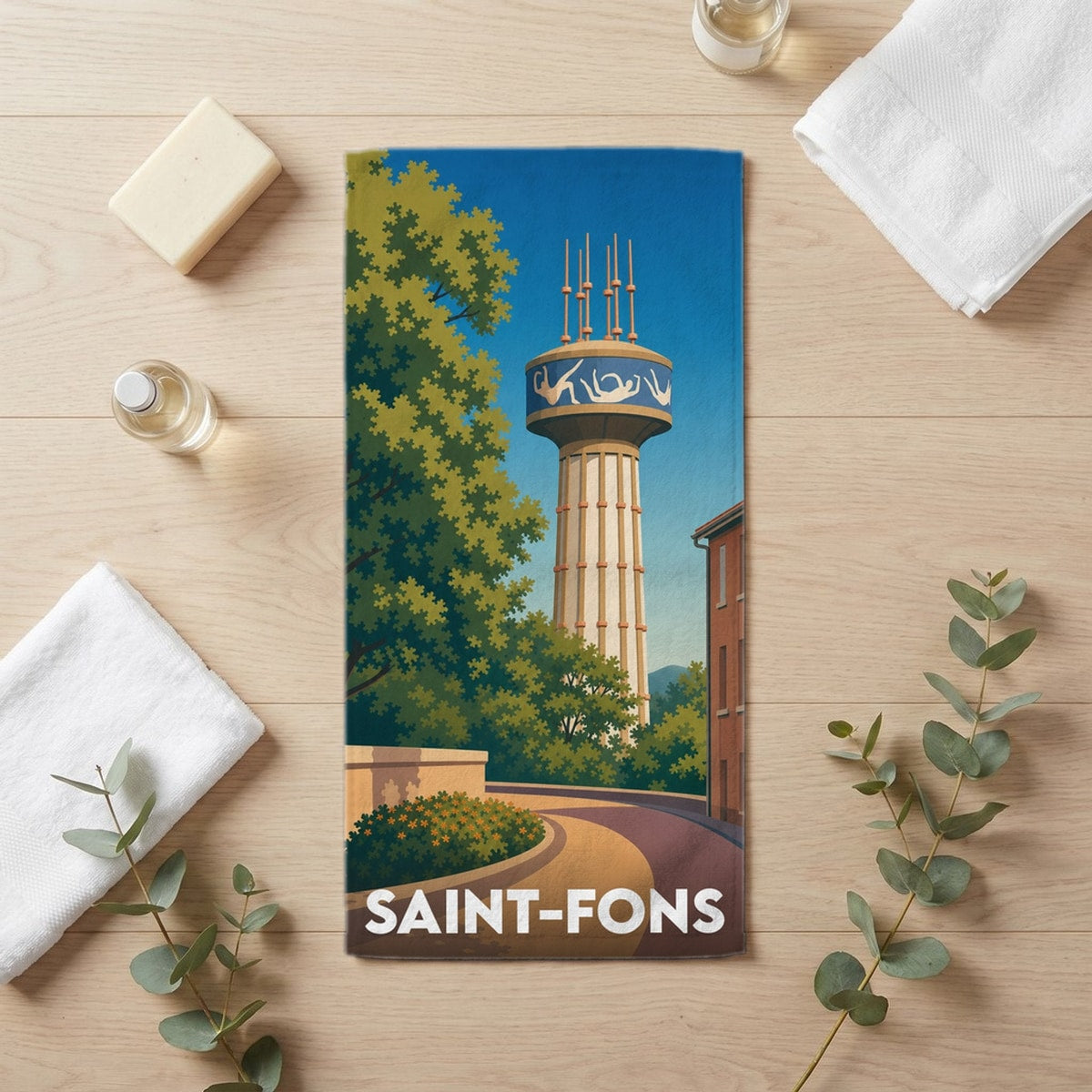 Serviette de bain 30 cm x 60 cm souvenir de Saint-Fons