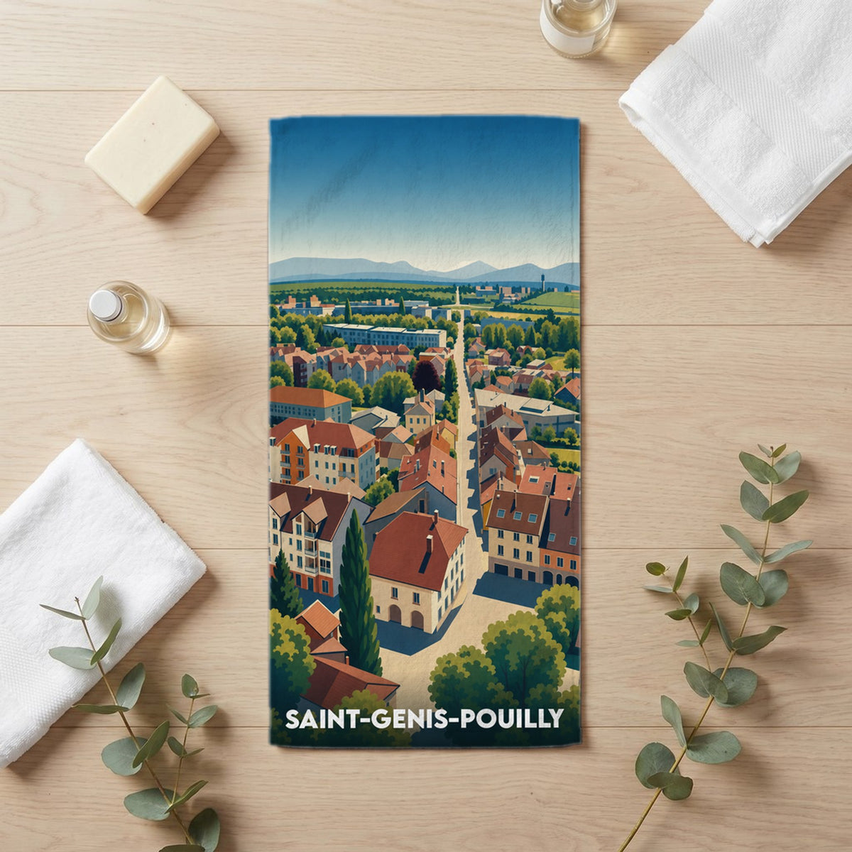 Serviette de bain 30 cm x 60 cm souvenir de Saint-Genis-Pouilly